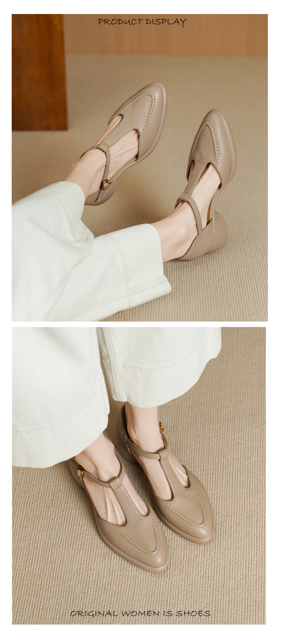 Sandal nữ quai chữ T gót vuông 5 cm mũi kín hở gót phong cách vintage — đen chi tiết 7