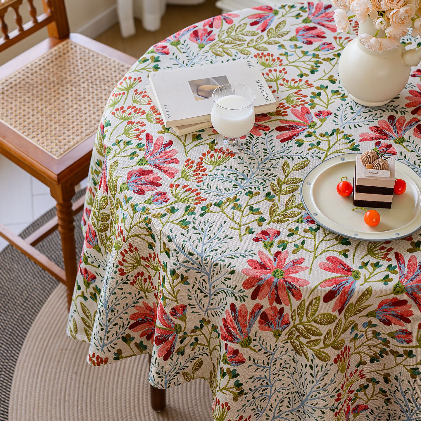 Feiyang American Country Style Cotton and Linen Floral Fabric Tablecloth Dining Table Coffee Table Cover Cloth High-End Thickened Table Mat