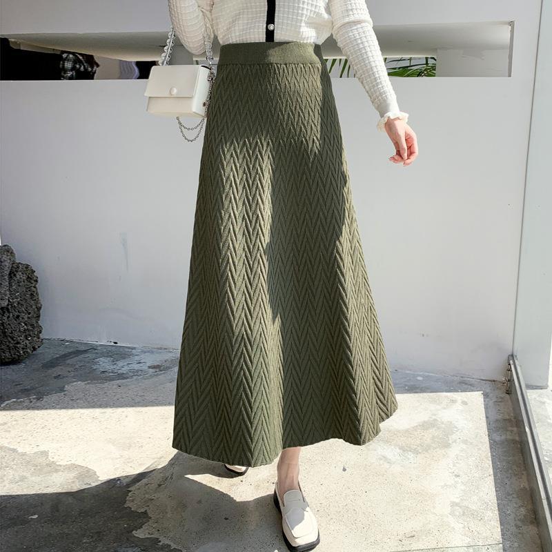 Autumn knitted retro demi-season long long skirt