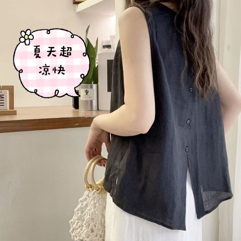 Summer New Style Loose Shirt, Stylish Blouse, French-Style Versatile Round-Neck Vest, Feminine Sleeveless Top for Women