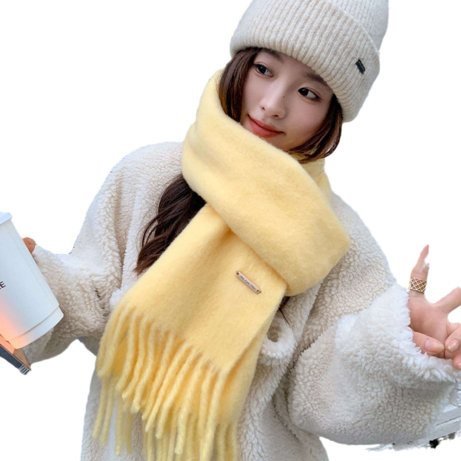 Estilo coreano color sólido invierno chal engrosado cálido todo partido bufanda dopamina color caramelo mohair bufanda perezosa para las mujeres