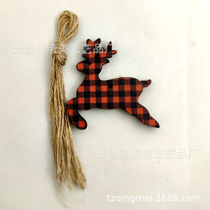 33 piezas de madera de la serie navideña a cuadros negros anaranjados colgante de decoración navideña se pueden combinar libremente 10 piezas en un paquete