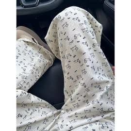 韩版西裤温柔系小狗印花设计休闲裤女春季薄款高腰宽松显瘦直筒裤