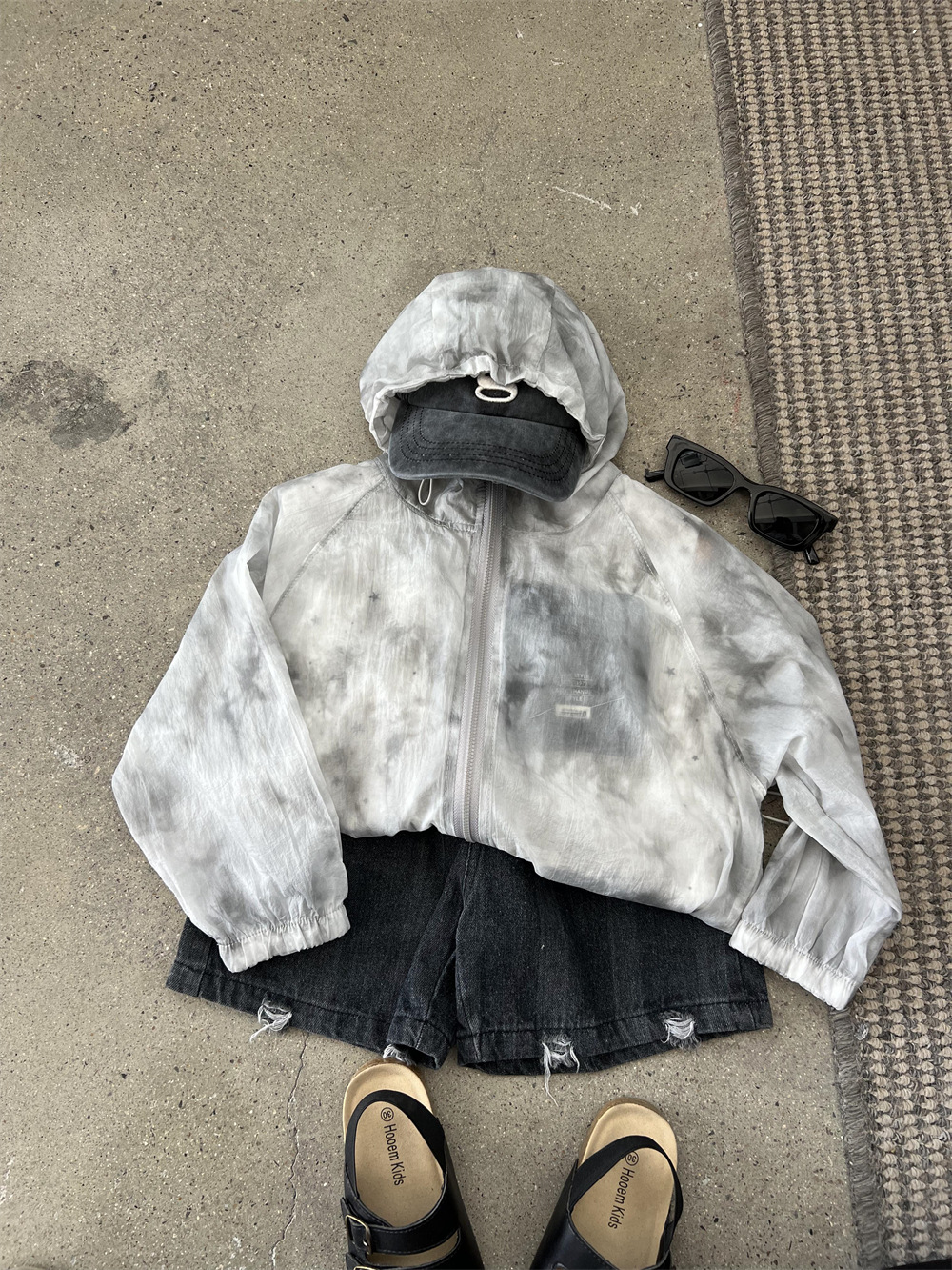 Summer new boys' and girls' lightweight tie dye hooded outerwear, children's ink sunscreen skin, air-conditioned_voghion.com