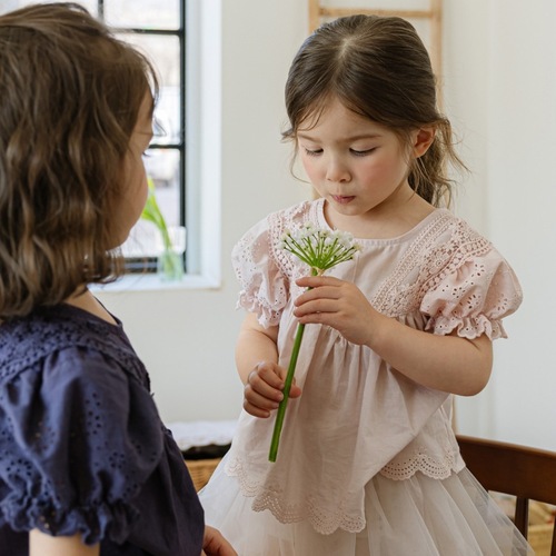 儿童泡泡袖纯棉娃娃衫夏季新款女童宝宝公主风甜美刺绣花边衬衫