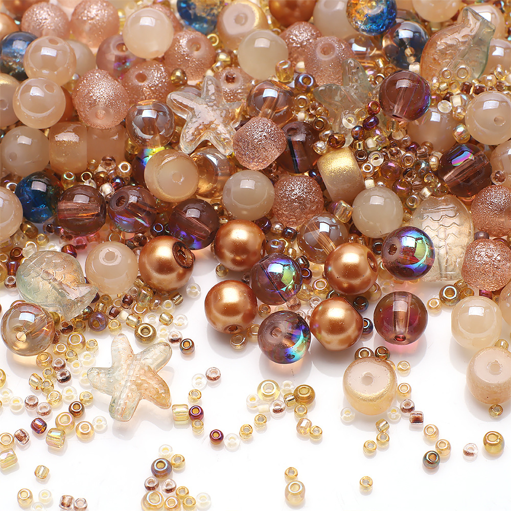 8mm色系混玻璃圆珠加海星鲷鱼古法琉璃珠小米珠色系抖音快手直播