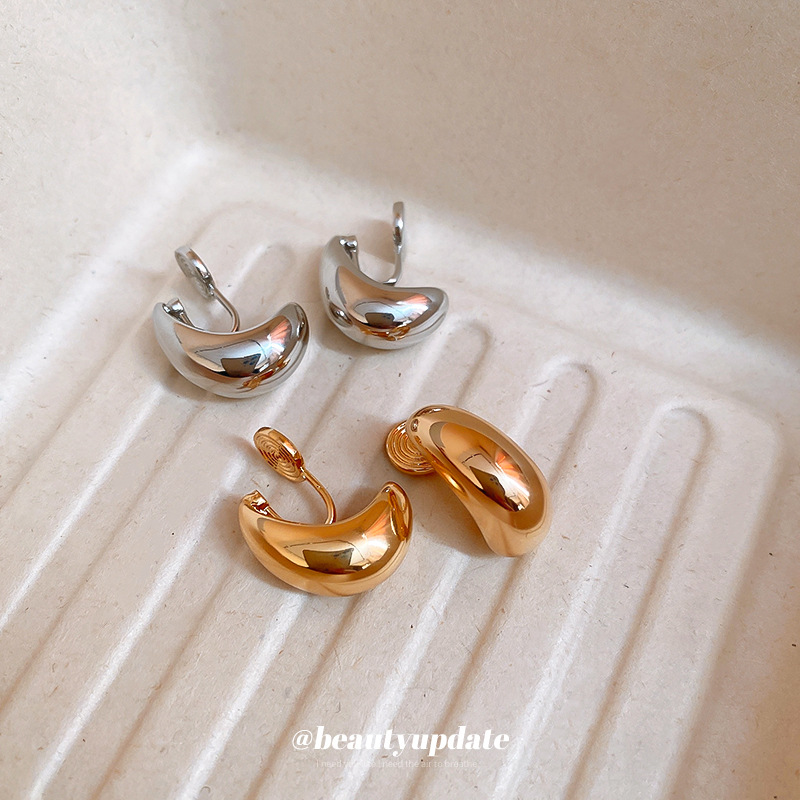 Gotas de agua de metal transfronterizas, pinzas para la oreja de guisantes, pendientes simples sin agujeros, pendientes de temperamento de moda, lujo ligero, sentido de alta gama