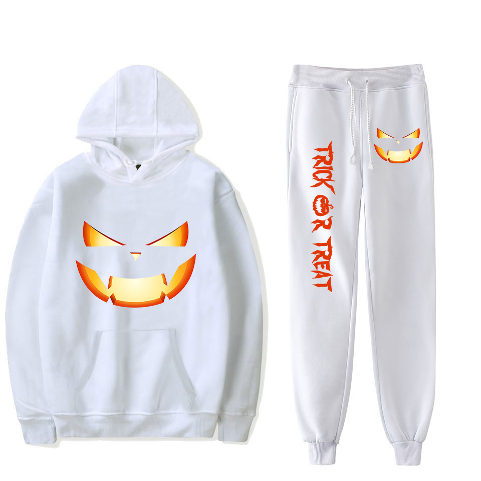Women's Clothing creative pumpkin ghost face cartoon hooded sweatshirt leggings sports suit_voghion.com