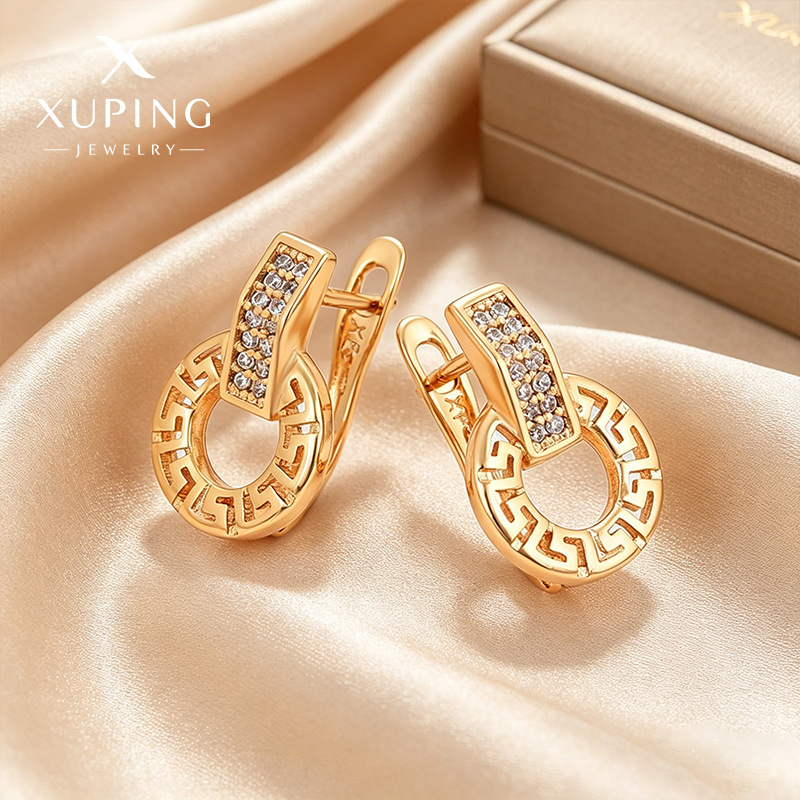Xuping estilo ruso orejetas de cobre chapado 18k color simple pendientes retro nicho personalidad orejetas al por mayor