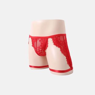 Men's Sexy Underwear with Four-Corner Straps and Leggings, Sexy Lace See-Through Temptation Underwear, Low-Waist Flirting Briefs