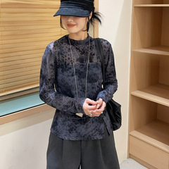 秋季新款韩版气质不规则开叉设计晕染防晒上衣长袖T恤罩衫女