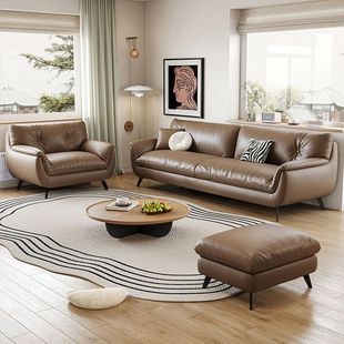 2025 New Cat's Claw Leather Sofa Simple Modern Italian Sofa Living Room Small Apartment Straight Row Sofa Rental Room