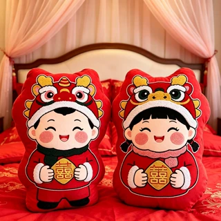压床娃娃一对结婚新款高档婚礼红色喜字抱枕婚庆公仔可爱金童玉女