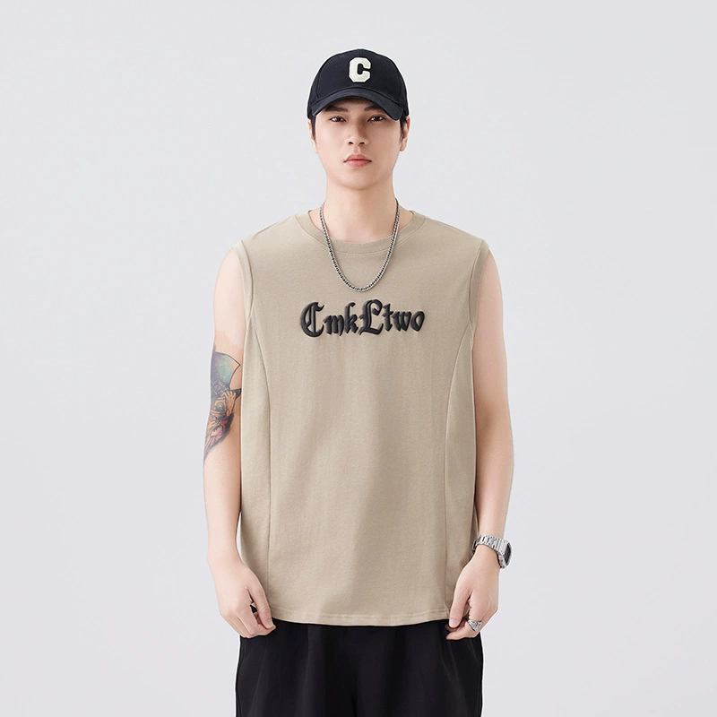 Тяжелый жилет из чистого хлопка для занятий спортом на открытом воздухе, трансграничная открытая толстая футболка, популярная летняя тонкая дышащая футболка без рукавов