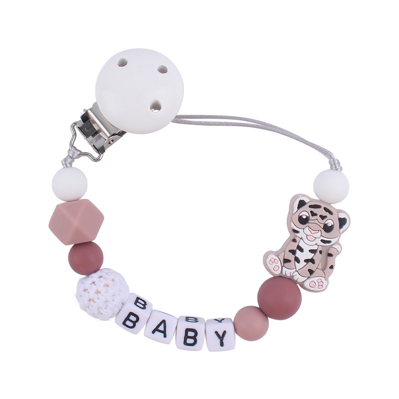 Nuevo bebé suministros de dibujos animados animal Tigre chupete cadena calmante bebé mordedura de silicona cadena molar cadena anti-caída