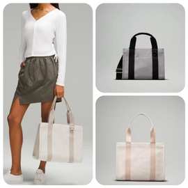 Lulu露露10L帆布双色手提大容量单肩包lulu妈咪手拎托特立体收纳