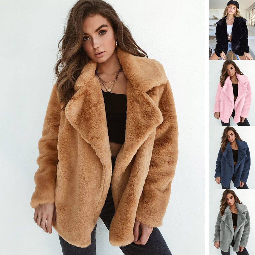 Vêtements pour femmes Manteaux en laine à revers en peluche pour femmes de style automne et hiver à la mode_voghion.com
