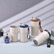 新款304不锈钢温显咖啡杯户外便携提绳随手礼品杯车载智能保温杯