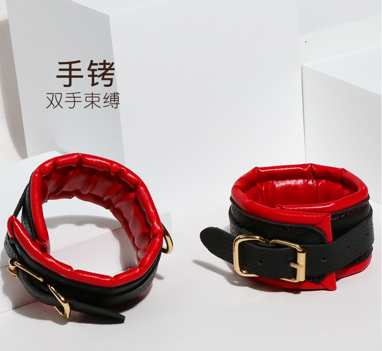 8-Piece Faux Leather Bondage Set with Metal Handcuffs, Black Adult Couple Kit — detail image 23
