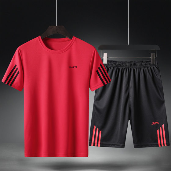 Summer Men's Casual Suit Student's Large Size Fashionable Loose Running Fitness Breathable Quick-drying Sports Suit for Men