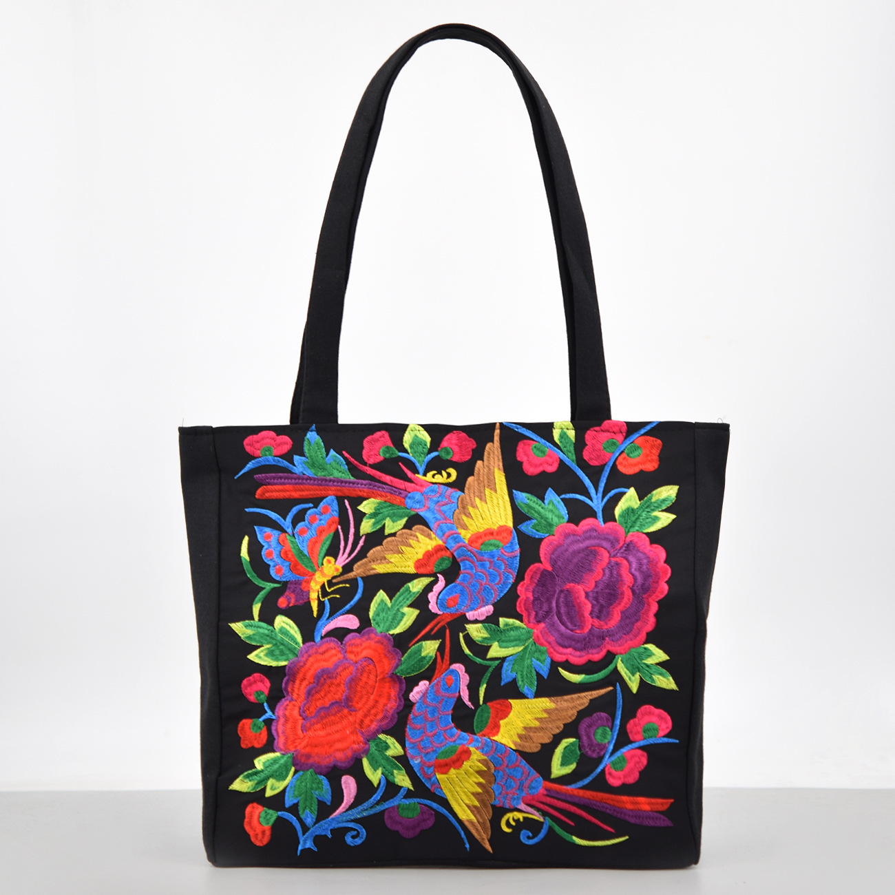 Bolso de hombro bordado de estilo étnico Bolso de Yunnan de gran capacidad Bolso Tote femenino Bolso de compras portátil de peonía de estilo nacional de lona