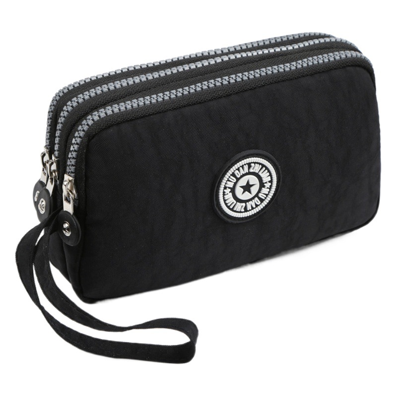 Nuevo lavado Denim mujer de tres capas con cremallera monedero bolso cosmético bolsa de teléfono móvil bolsa portátil de mano bolsa pequeña bolsa cuadrada