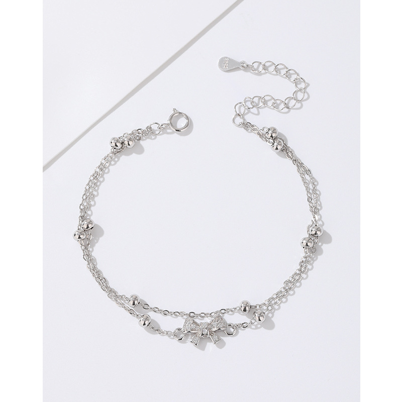 925 plata esterlina arco de doble capa pulsera de las mujeres Luz de lujo nicho diseño 2023 nueva pulsera de alta calidad de las niñas