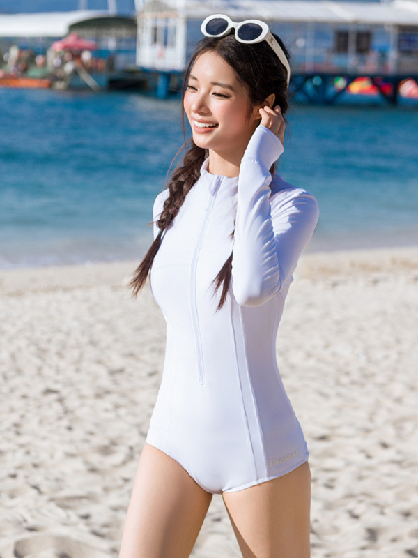 日焼け止めシュノーケリングワンピース三角長袖ダイビングスーツ水着女性クラゲスーツ水着女性新しい白コンサバティブ|undefined