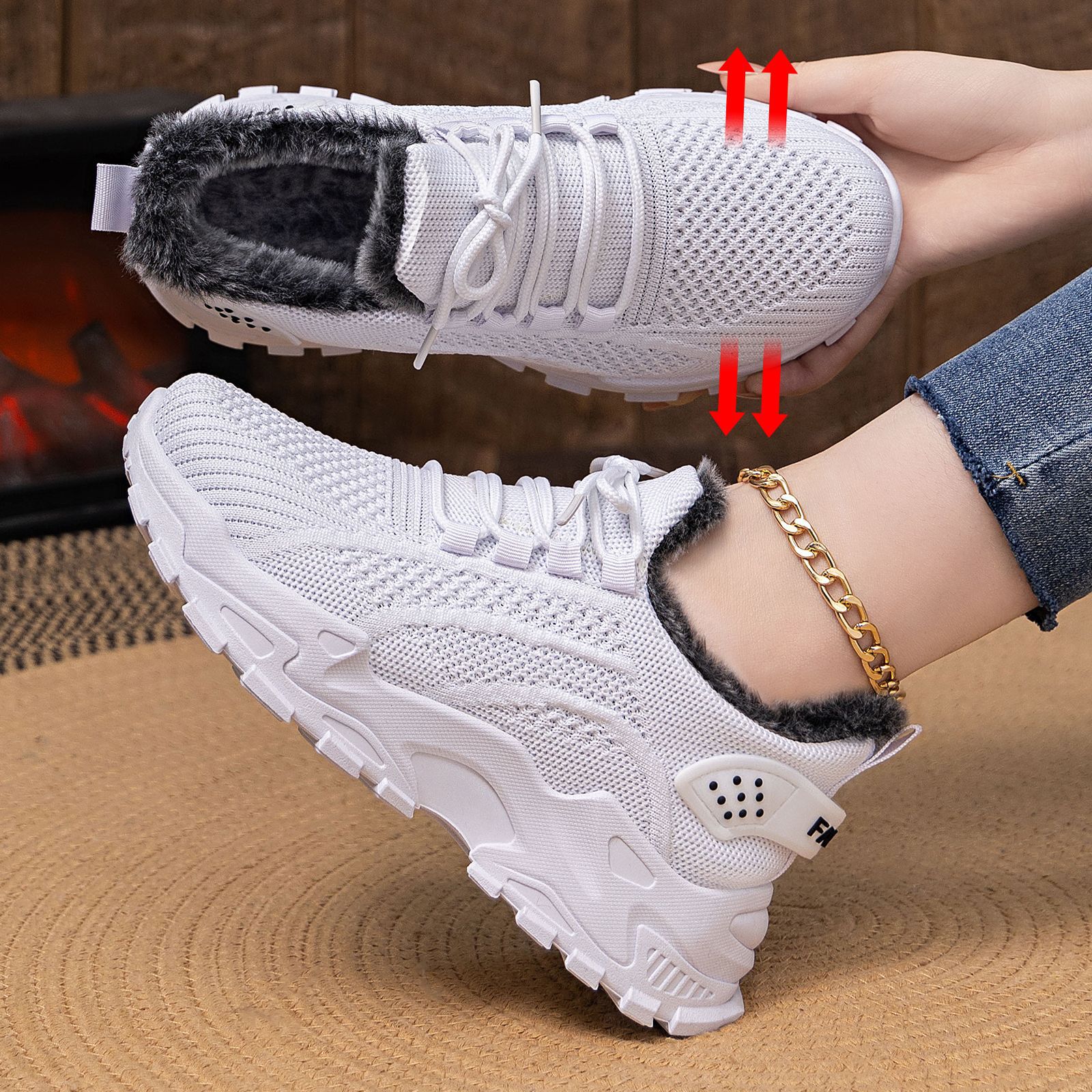 Zapatos de mujer otoño y invierno transfronterizos temu grandes zapatos de terciopelo, zapatos de padre, zapatos de algodón, zapatos de invierno calientes.