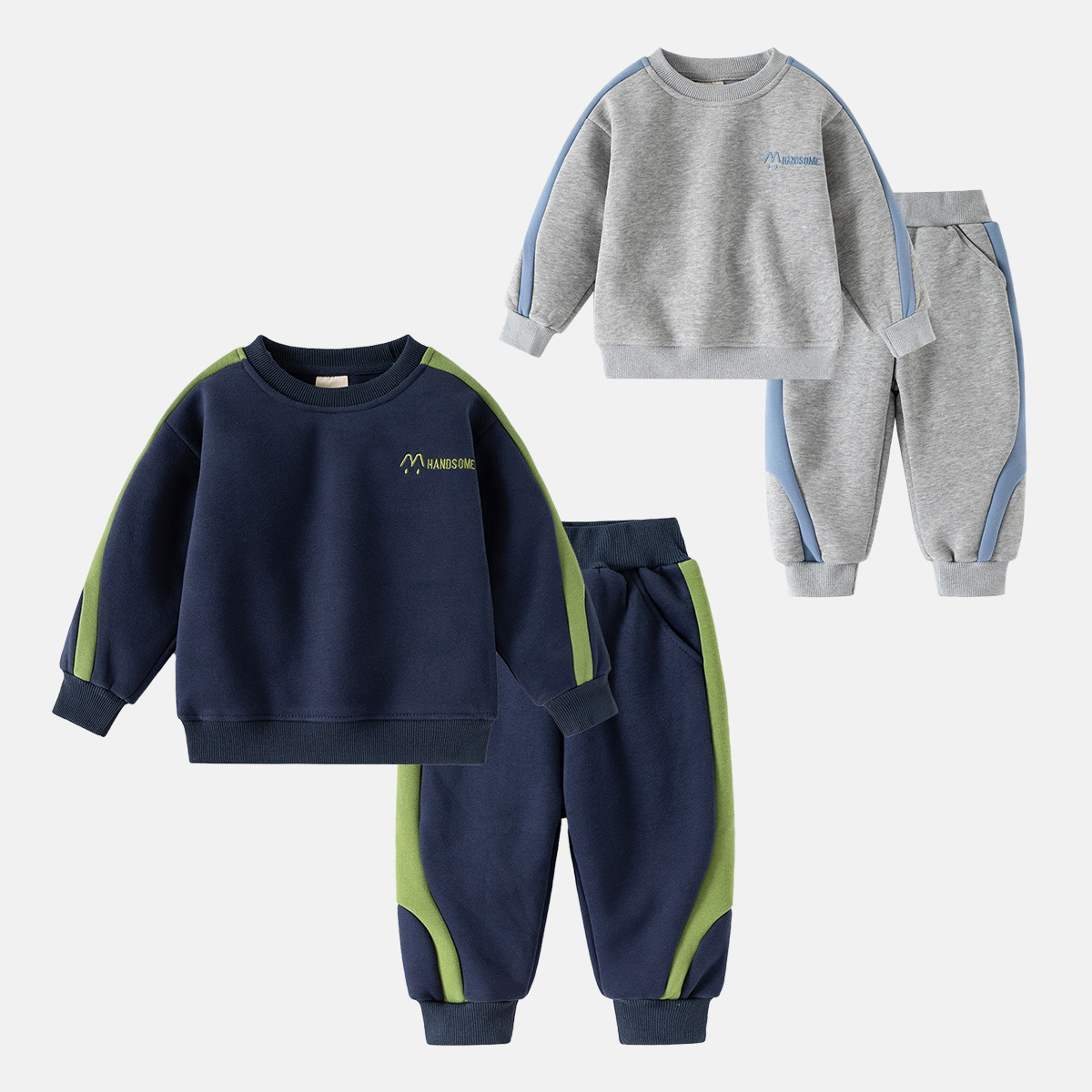 Boys 2025 New Kidsren's Korean Style Sports Velvet Suit for Small and Medium-Sized Kidsren Loose Sweatshirt Casual Pants Two-Piece Set
