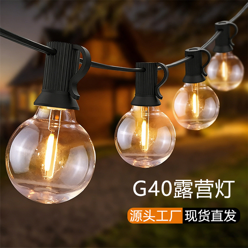 Al aire libre impermeable G40 camping string retro Edison lámpara de lámpara LED solar jardín decoración atmósfera lámpara de color