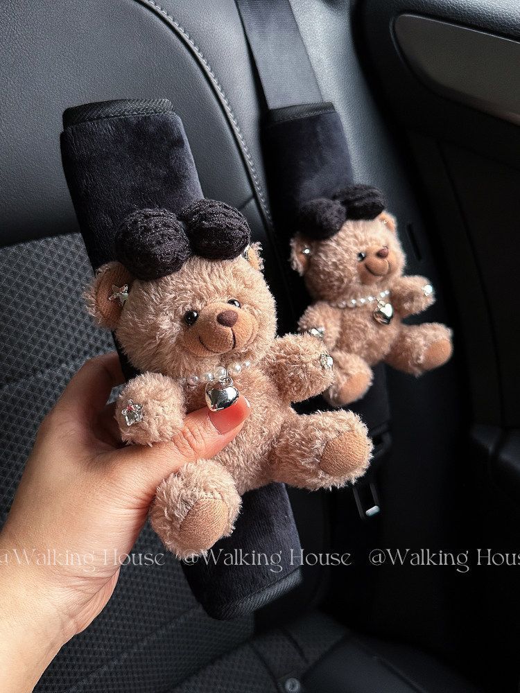 Car Seatbelt Decorative Shoulder Pads, Cute and High-End, Maillard Bear Plush Car Interior Decoration Gift