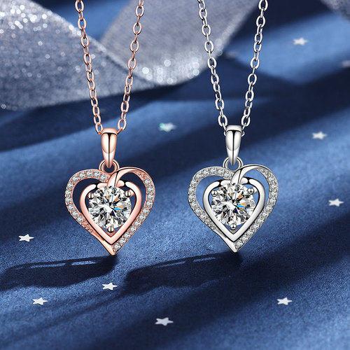 Pure Silver Moissanite Necklace for Women - Classic Heart Shape, New Lockchain, Lightweight Luxury, Unique Pendant Jewelry, Birthday Gift