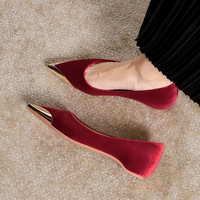 531-20 Korean style one foot high rise low heel shoes, Xishi velvet simple shallow mouth flat bottom metal pointed single shoe