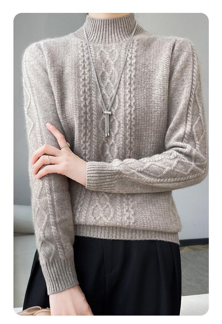 【 Cashmere Family 】 Halbhoher, kurzer Pullover im Rautenmuster mit lockerer Wollbasis für Damen mit dicker Strickschicht_voghion.com