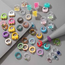 日韩简约时尚透明亚克力树脂戒指 女法式复古ins风创意镶钻指环
