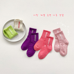 2024新款女童襪子春夏透氣吸汗運動襪兒童字母中筒襪寶寶棉襪批發