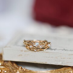 日本系は海藍宝真珠の3つのセットの指輪の女性の金の金メッキの小さい大衆の気質の軽豪華な文芸の指輪をまねます。