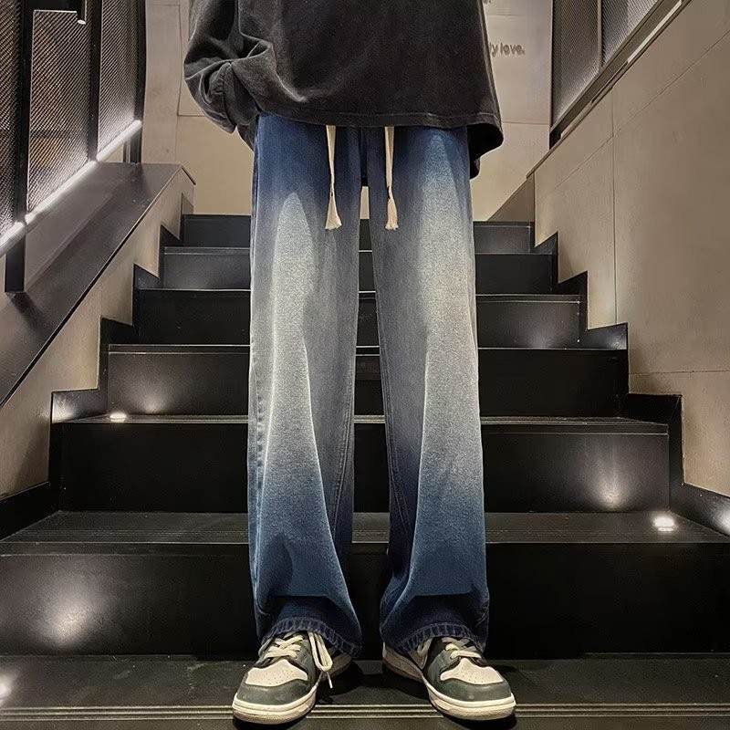 Pantalones vaqueros pantalones anchos de la marca de moda para hombres sueltos 2024 primavera y otoño nuevos pantalones rectos de color degradado pantalones callejeros de moda p