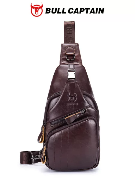 Captain Niu's High-End Guangzhou Leather Goods Single-Shoulder Crossbody First-Layer Cowhide Men's Chest Bag Genuine Leather Tablet iPad Phone Bag