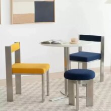 北欧家用不锈钢餐桌椅简约靠背椅设计师创意小众椅网红新款休闲椅