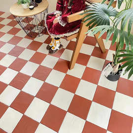 法式复古红白色棋盘格手工砖厨房卫生间瓷砖玄关阳台走道浴室地砖