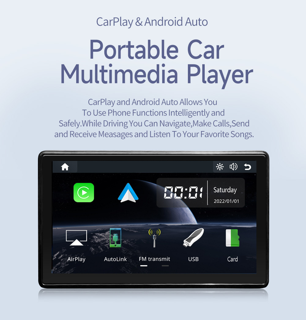 Cross-border foreign trade e-commerce 7-inch car mobile phone screen interconnection portable wireless carplay Auto Bluetooth