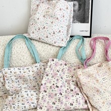 5443 可爱印花小猫帆布包大容量双层上班通勤包学生女夏日手提包