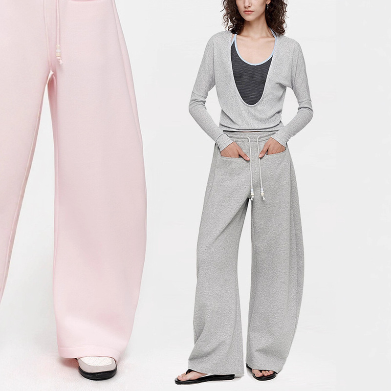 Air Layer Pink Sweatpants Women's Autumn and Winter Loose Straight Versatile Gray Scimitar Pants Casual Pants
