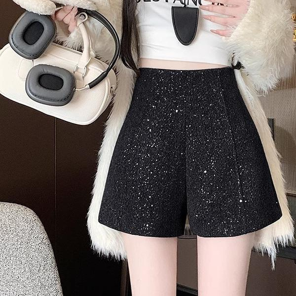 Sequin High-Waisted Wide-Leg Shorts for Women 2025 Autumn and Winter New Versatile Large Size Woolen Casual Hip-Covering Loose Boot Pants Sequin High-Waisted Wide-Leg Shorts for Women 2025 Autumn and Winter New Versatile Large Size Woolen Casual Hip-Covering Loose Boot Pants
