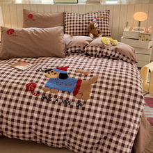 冬季卡通毛巾绣全棉四件套纯棉磨毛绣花学生宿舍三件套床上四件套