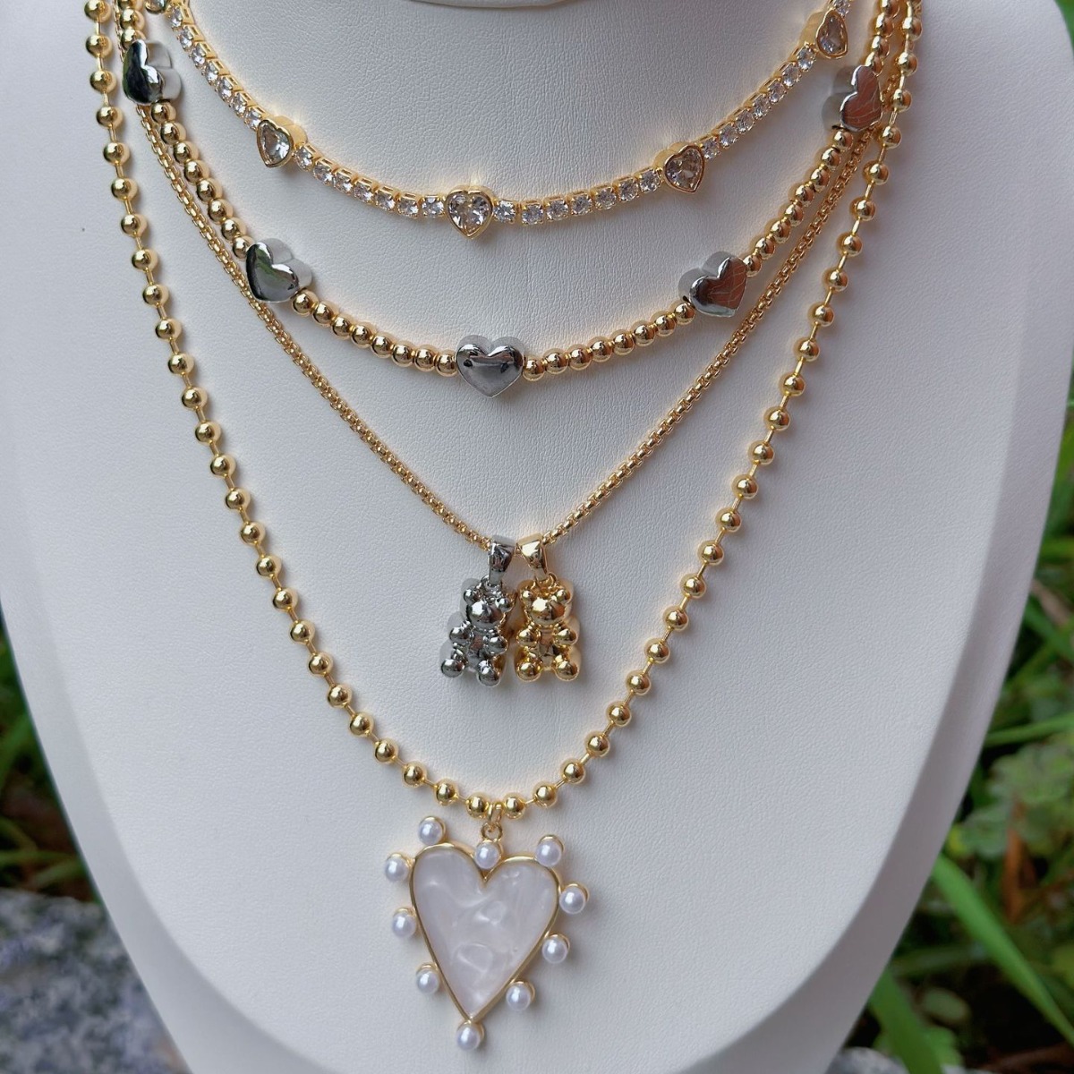 15g Weight Copper Pendant Material Necklace Classification Copper Chain Material Copper Plating Bear Heart Shape Necklace