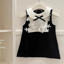 女童连衣裙2025新款儿童洋气时髦春秋款女宝宝蕾丝拼接背心裙子潮