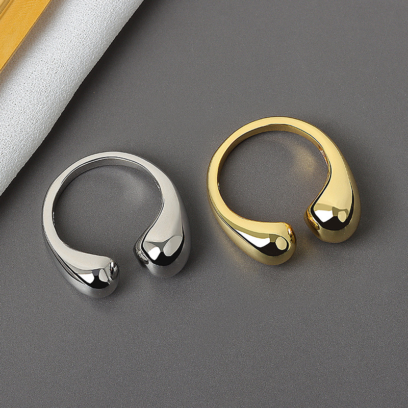 New Cross-border Product: European And American Alloy Geometric Water Drop Ring, Smooth Surface, Adjustable, Women's_voghion.com